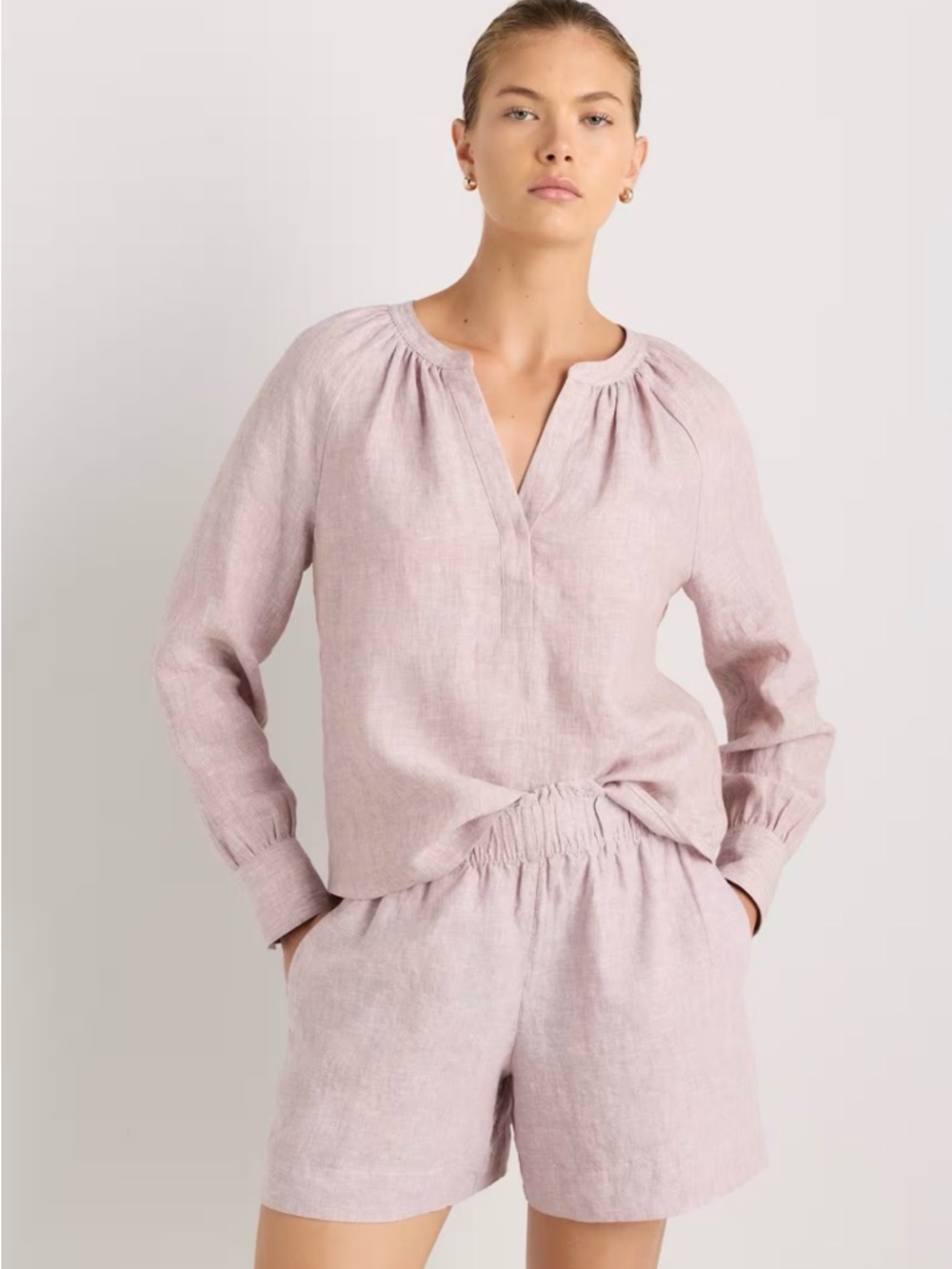 Quince European Linen Peasant Top pink chambray sz XL Cottagecore